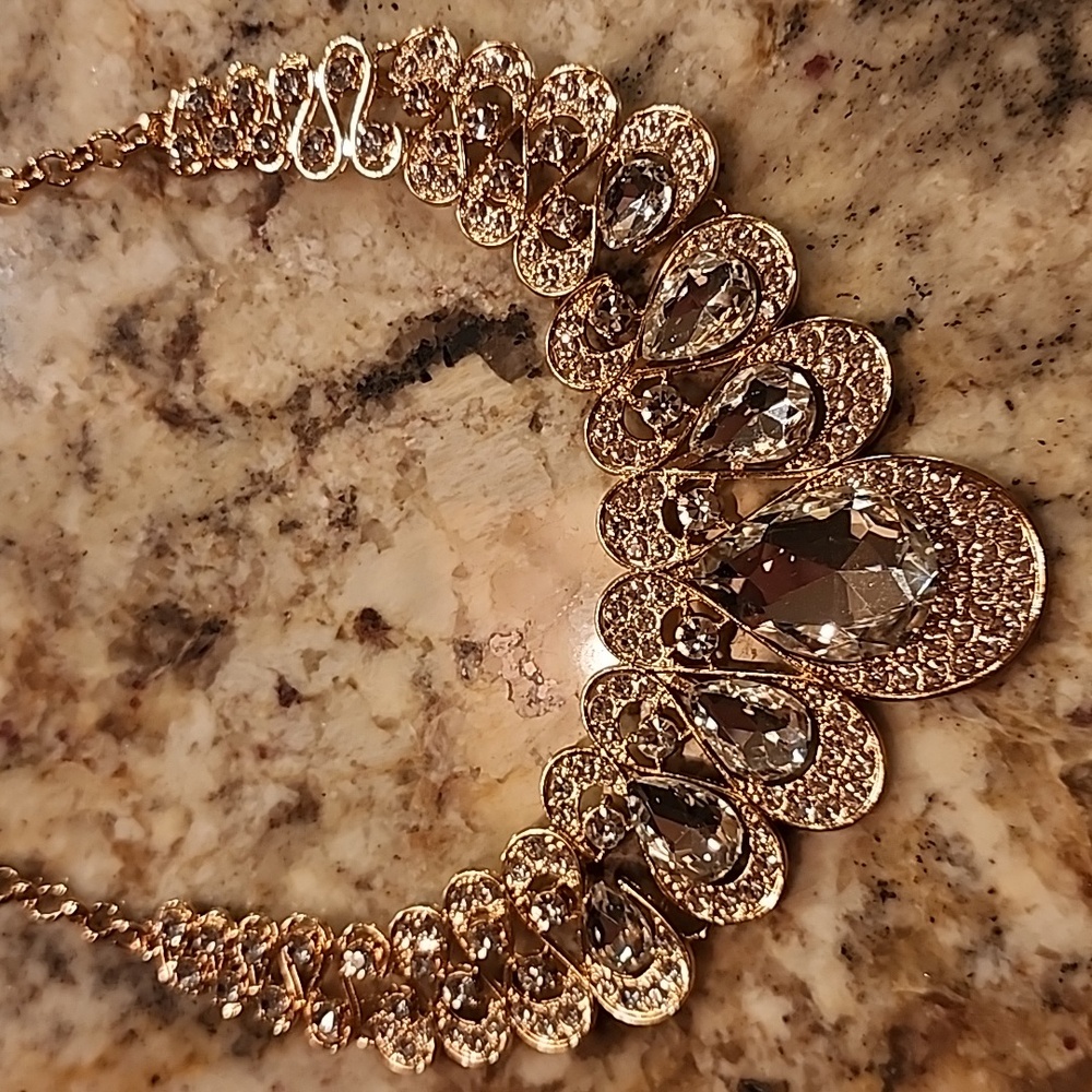 Gold Tone And Clear Crystals Necklace & Earring Set